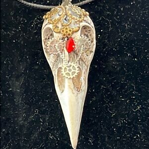 SHELL SKULL NECKLACE FROM ANTIQUE ON LEATHER 18” CHAIN